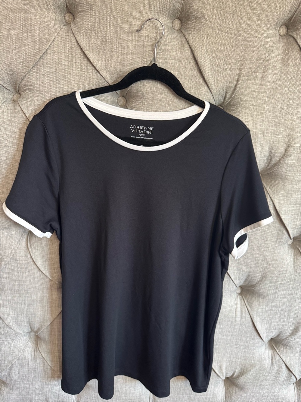 Adrienne Vittadini Black Tee with White Trim